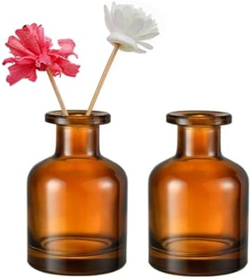 2 Pcs Amber Glass Diffuser Bottles with Fiber Sticks