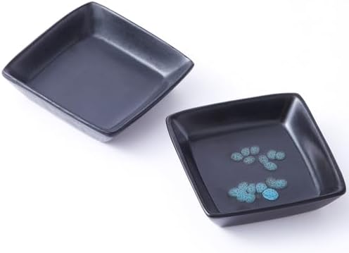 Set of 2 Square Ceramic Wax Warmer Dishes - Black Matte and Brown Bloom Pattern