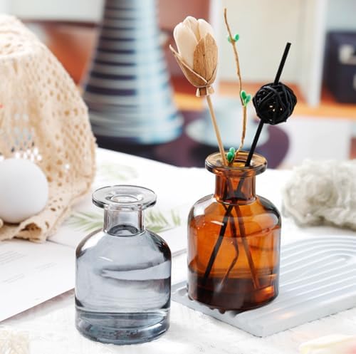 2 Pcs Amber Glass Diffuser Bottles with Fiber Sticks
