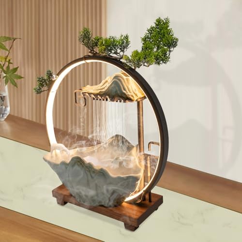Tabletop Water Fountain with Mist and LED for Meditation