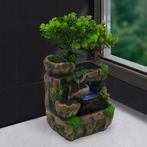 Rockery Stream Tabletop Fountain with LED Lights and Automatic Pump