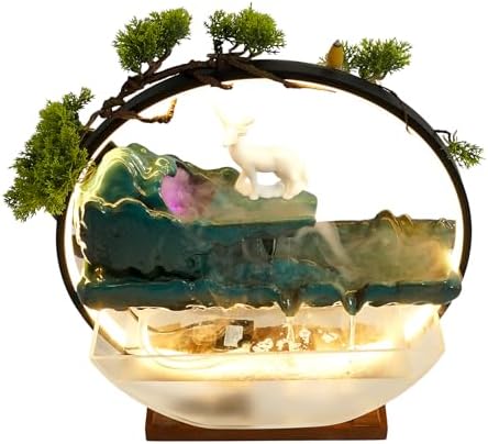Eapmic Desktop Waterfall Fountain with Fish Tank and LED Light