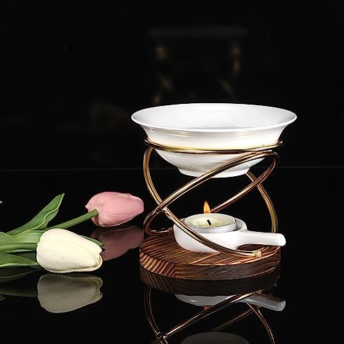 JUXYES Rustic Candle Wax Melt Warmer with Metal Rack and Ceramic Pool