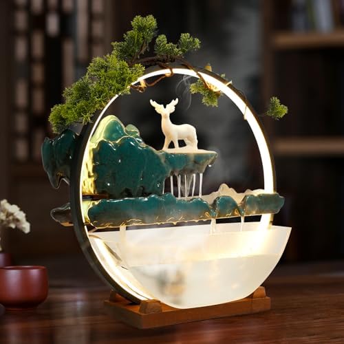 Eapmic Desktop Waterfall Fountain with Fish Tank and LED Light
