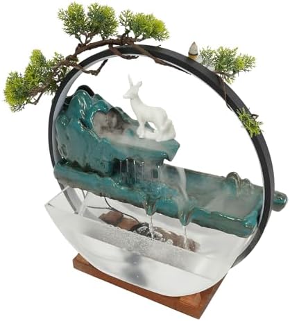 Eapmic Desktop Waterfall Fountain with Fish Tank and LED Light