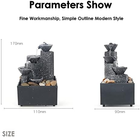 4 Tier Tabletop Fountain with LED Lights and River Rocks