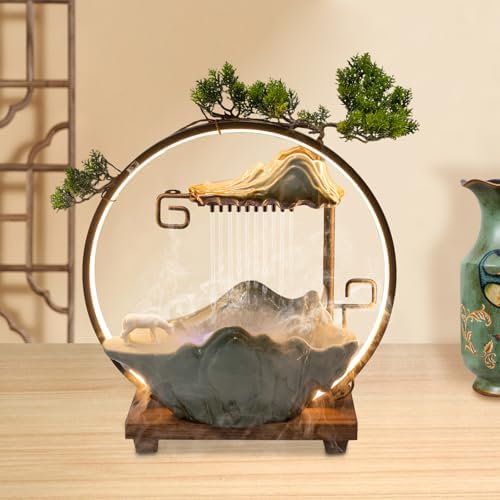 Tabletop Water Fountain with Mist and LED for Meditation