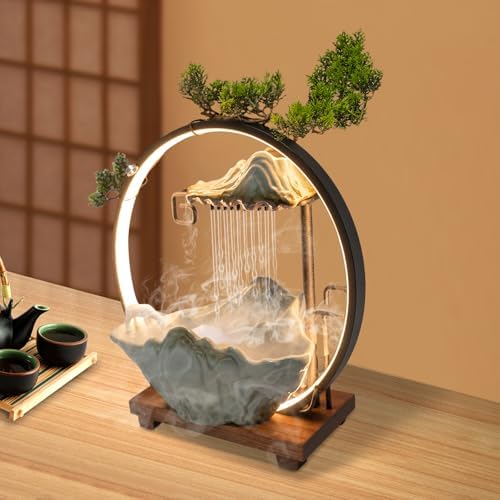Tabletop Water Fountain with Mist and LED for Meditation