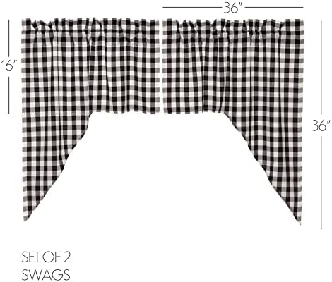 Annie Buffalo Check Kitchen Curtains Swag Pair Black