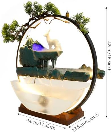 Eapmic Desktop Waterfall Fountain with Fish Tank and LED Light