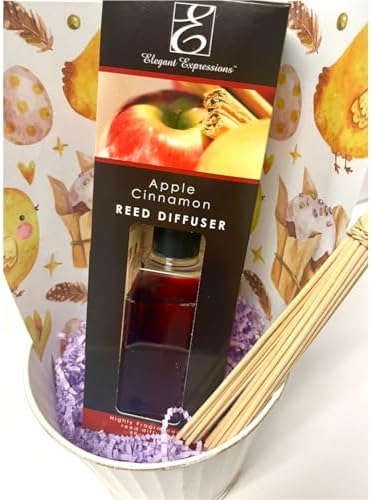 Hosley Easter Basket Gift Set with Metal Pail and Apple Cinnamon Reed Diffuser