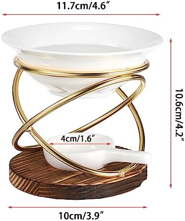 JUXYES Rustic Candle Wax Melt Warmer with Metal Rack and Ceramic Pool
