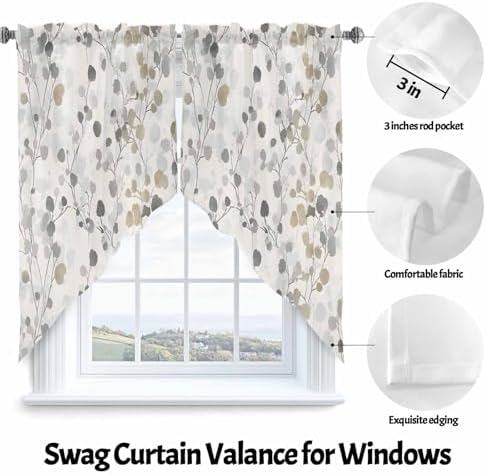 Gray Botanical Swag Valances 2 Panels Set 36 Inch