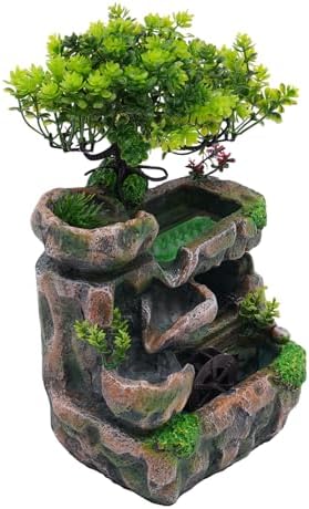 110V Tabletop Fountain with LED Light and Stone Landscape