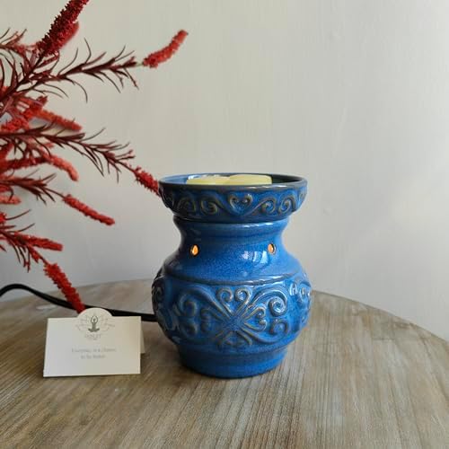 Hosley Blue Ceramic Electric Warmer and Caribbean Breeze Scented Oil Set