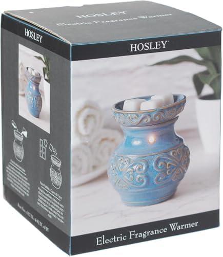 Hosley Blue Ceramic Electric Warmer and Caribbean Breeze Scented Oil Set