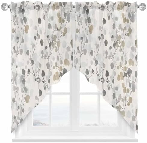Gray Botanical Swag Valances 2 Panels Set 36 Inch