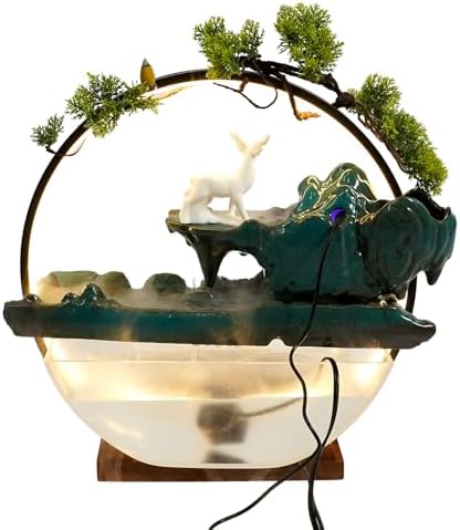 Eapmic Desktop Waterfall Fountain with Fish Tank and LED Light