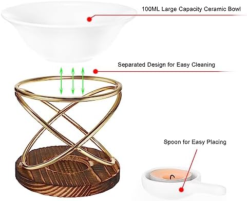 JUXYES Rustic Candle Wax Melt Warmer with Metal Rack and Ceramic Pool