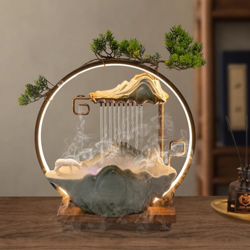 Tabletop Water Fountain with Mist and LED for Meditation