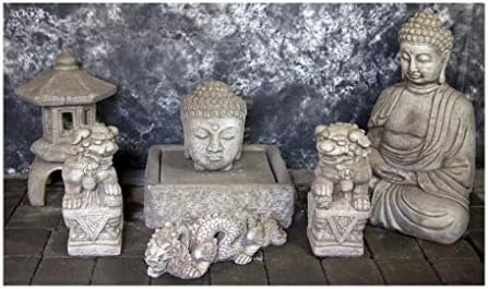 Water Fountain Buddha Head with Kamakura Lantern and Chinese Dragon