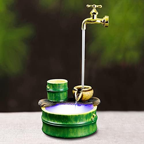 Gold Floating Faucet Tabletop Fountain with LED and Ultrasonic Atomizer