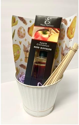 Hosley Easter Basket Gift Set with Metal Pail and Apple Cinnamon Reed Diffuser