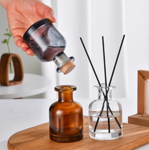 2 Pcs Amber Glass Diffuser Bottles with Fiber Sticks