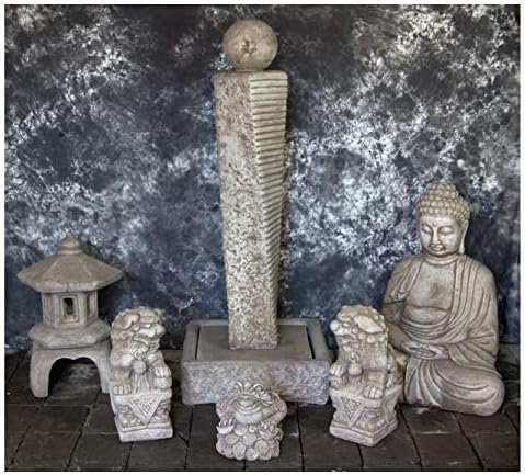 Rustic Twist Fountain Sphere with Foo Dog Pair