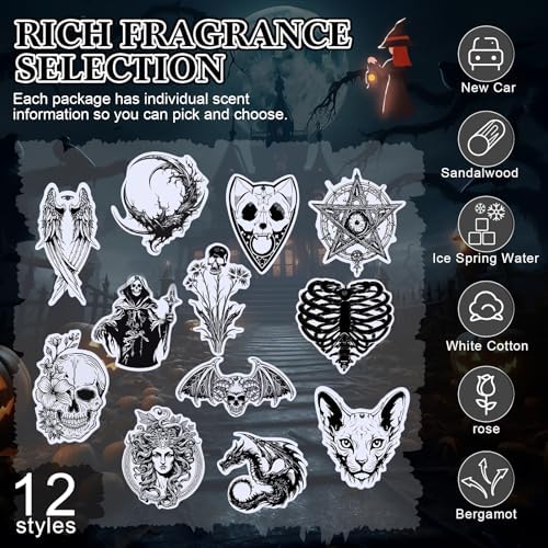 12 Pcs Gothic Scented Decor Black Skull Car Air Freshener