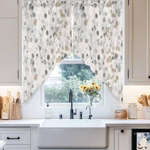 Gray Botanical Swag Valances 2 Panels Set 36 Inch