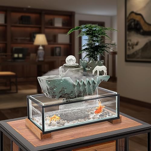 Tabletop Water Fountain with LED Light and Mist