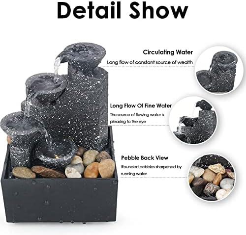 4 Tier Tabletop Fountain with LED Lights and River Rocks