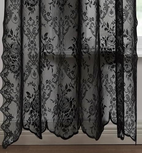 Warm Home Designs 3 Piece Black Lace Kitchen Curtain Set