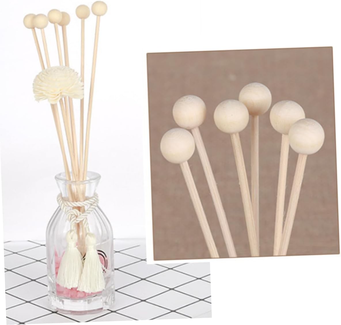 10Pcs Natural Rattan Diffuser Sticks with Wooden Beads for Home Office Fragrance