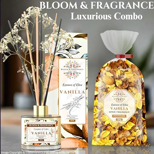 Vanilla Home Fragrance Gift Set with Reed Diffuser Candle and Potpourri