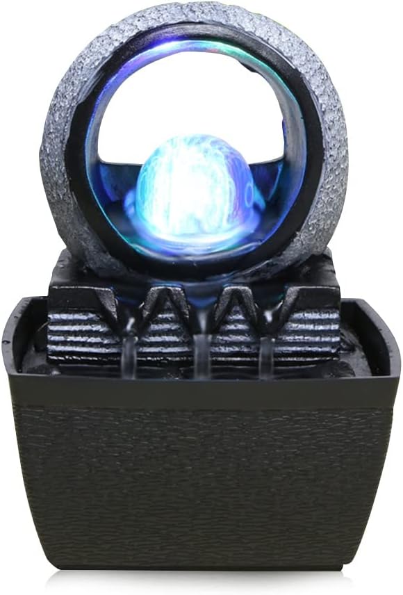 Indoor Fountain with LED Lights and Rolling Ball for Relaxation