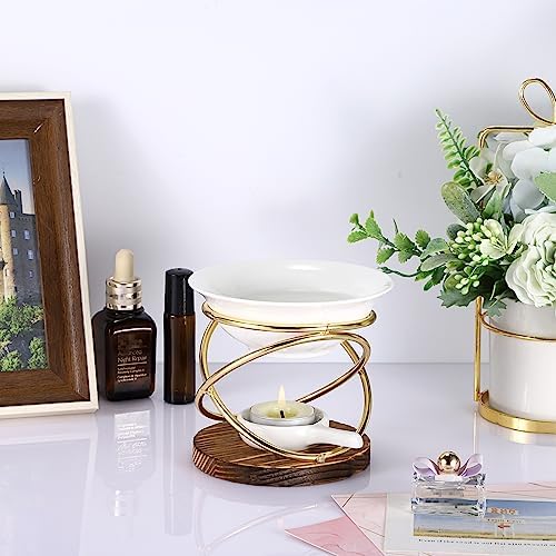 JUXYES Rustic Candle Wax Melt Warmer with Metal Rack and Ceramic Pool