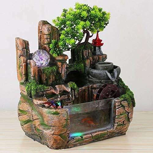 JJIESHENG Desktop Rockery Water Fountain with LED Light