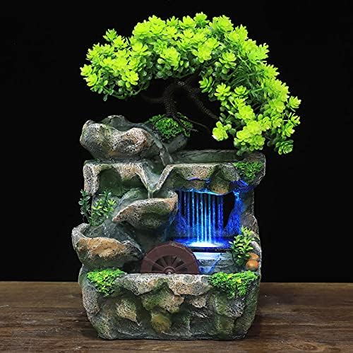 Tabletop Water Fountain with LED Lights and Rockery