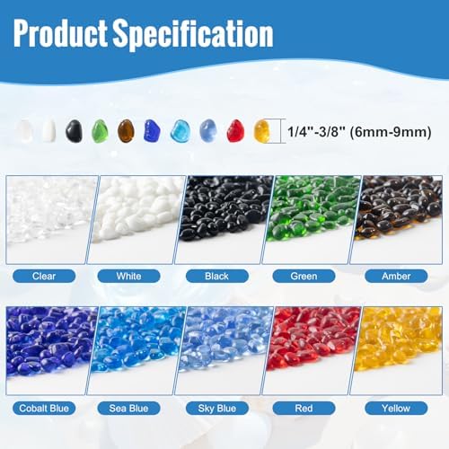 KIJOU Clear Sea Glass Pebbles 10 Colors 2lb