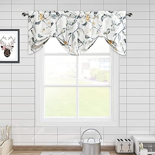 Leeva Birds Pattern Valance for Window 52x18 Inch Grey