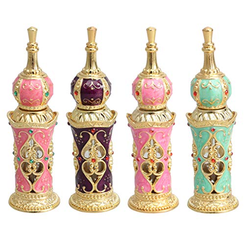 Antique Glass Perfume Bottle with Gold Details and Flower Vine Design