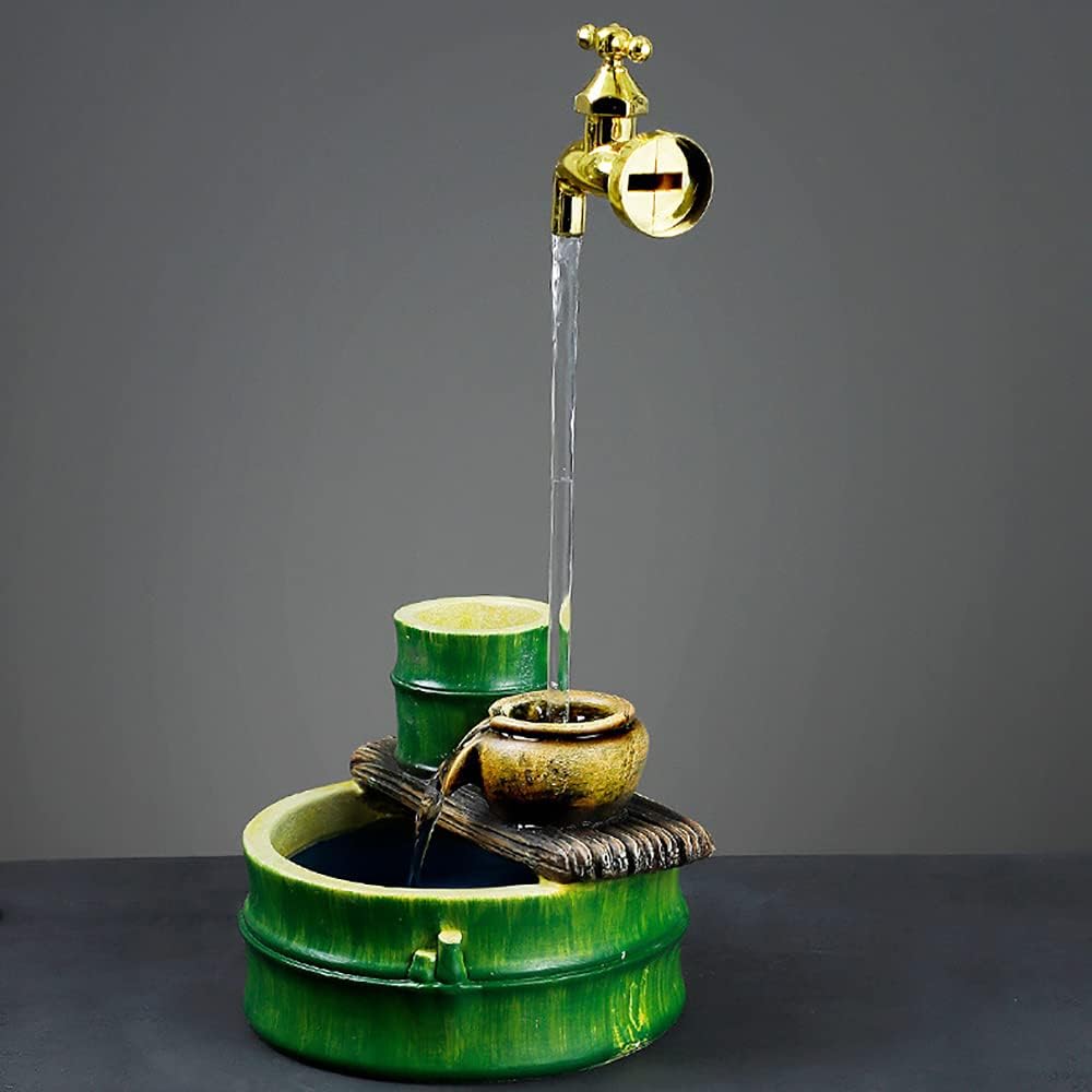 Gold Floating Faucet Tabletop Fountain with LED and Ultrasonic Atomizer
