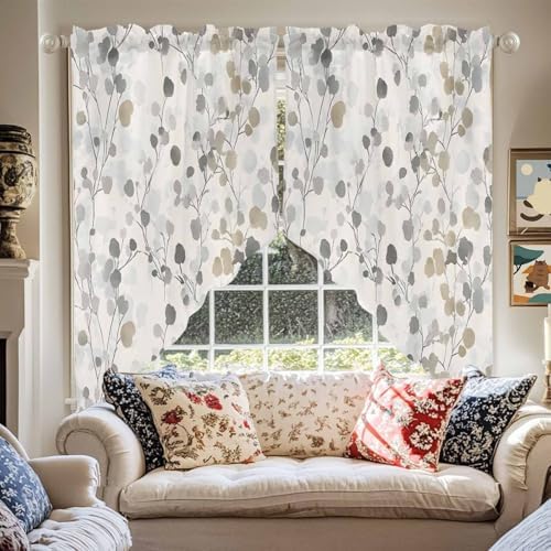 Gray Botanical Swag Valances 2 Panels Set 36 Inch