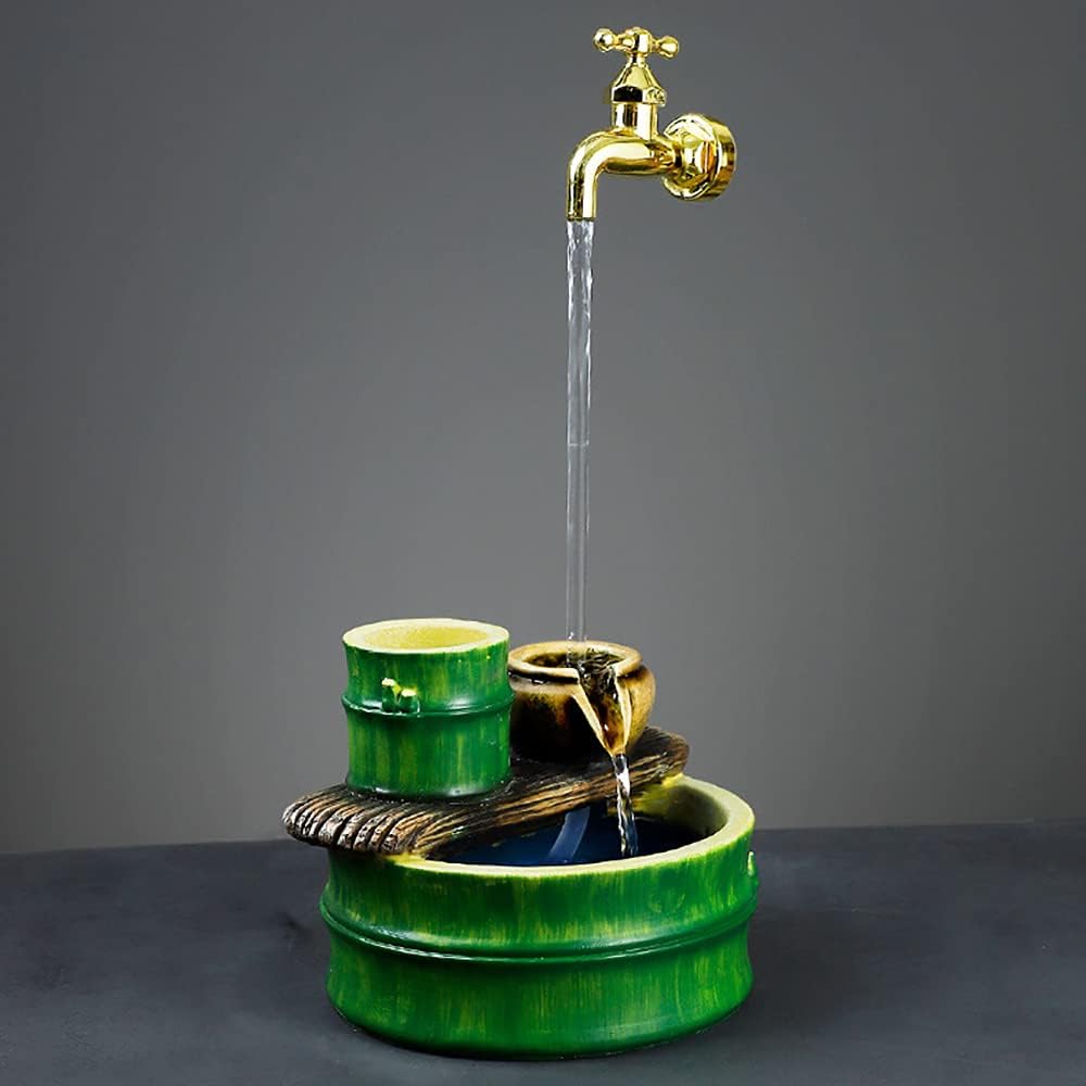 Gold Floating Faucet Tabletop Fountain with LED and Ultrasonic Atomizer