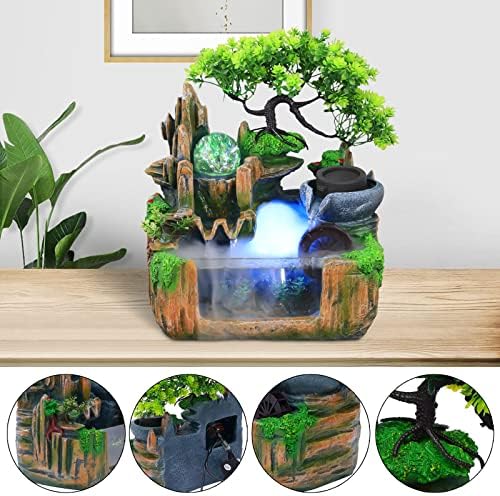 Mini Indoor Rockery Fountain with LED Light and Misting Effect