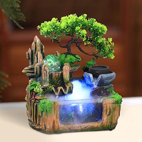 Mini Indoor Rockery Fountain with LED Light and Misting Effect