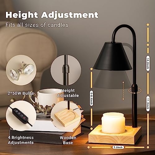 Black Dimmable Candle Warmer Lamp with Timer and 2 Bulbs