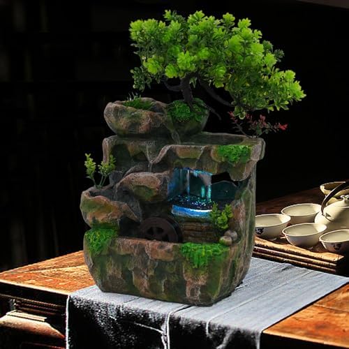 DHBREK Indoor Relaxation Desktop Fountain with LED Light